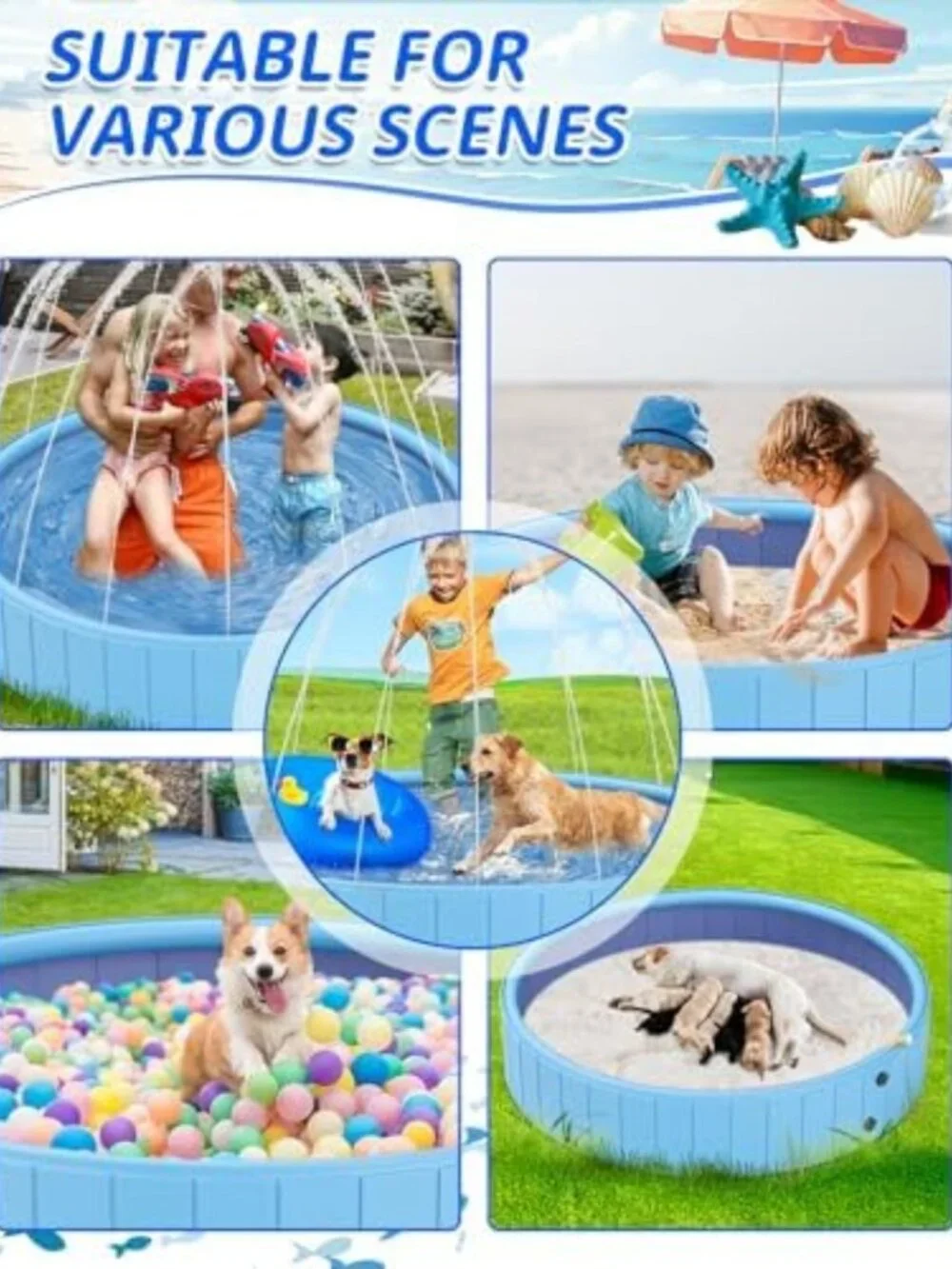 Large Dog Pool & Sprinkler 2-in-1 | Non-Slip Outdoor Swimming Pool for Pets